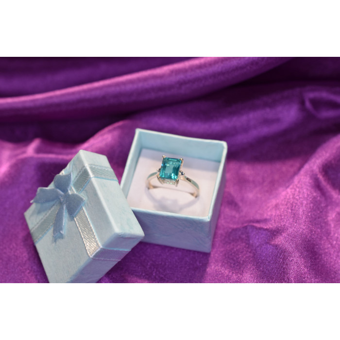 Sky Jewelry Серебряное кольцо с Аквамарином и маленькими камнями Турмалин Параиба