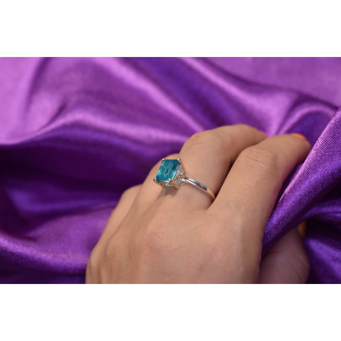 Sky Jewelry Серебряное кольцо с Аквамарином и маленькими камнями Турмалин Параиба