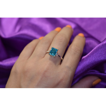 Sky Jewelry Серебряное кольцо с Аквамарином и маленькими камнями Турмалин Параиба