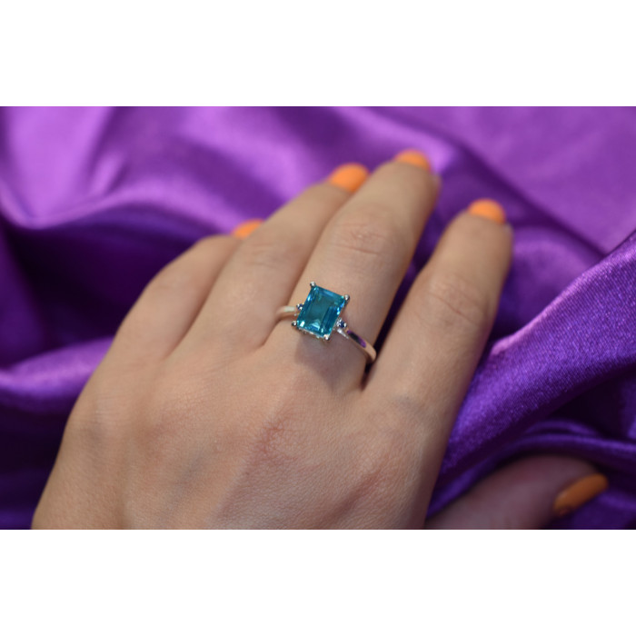 Sky Jewelry Серебряное кольцо с Аквамарином и маленькими камнями Турмалин Параиба