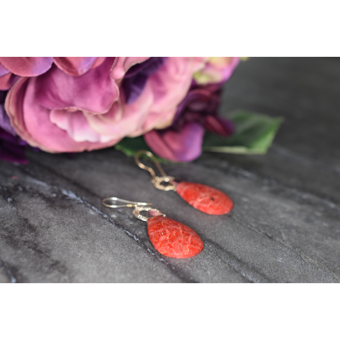 Sky Jewelry Винтажные Серебряные серьги с красной Яшмой