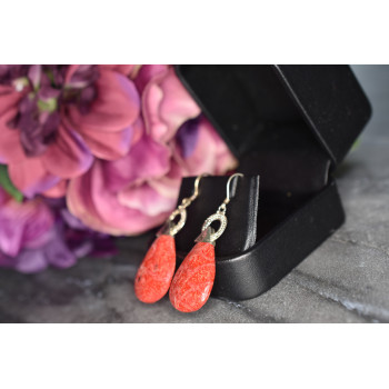 Sky Jewelry Винтажные Серебряные серьги с красной Яшмой