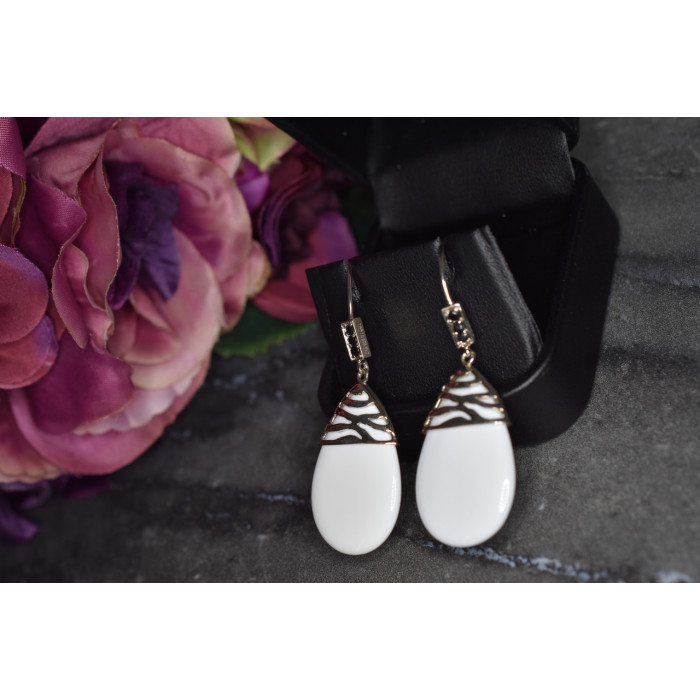 Sky Jewelry Серебряные серьги 925 пробы с  белым Агатом