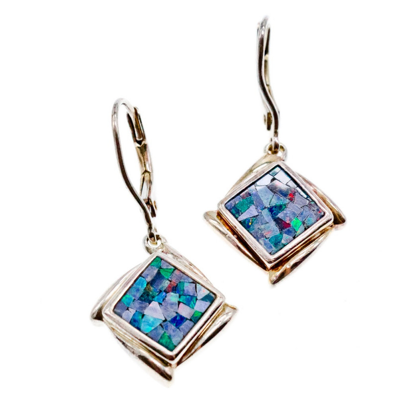 Sky Jewelry Серебряные серьги с Мозаика Опалом