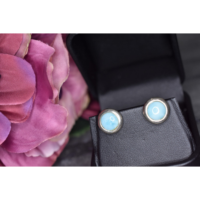 Sky Jewelry Серебряные серьги-гвоздики  с камнем Ларимар