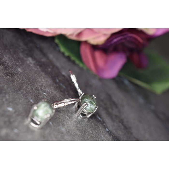 Sky Jewelry Серебряные серьги 925 пробы с  камнем Змеевик (серпентин)