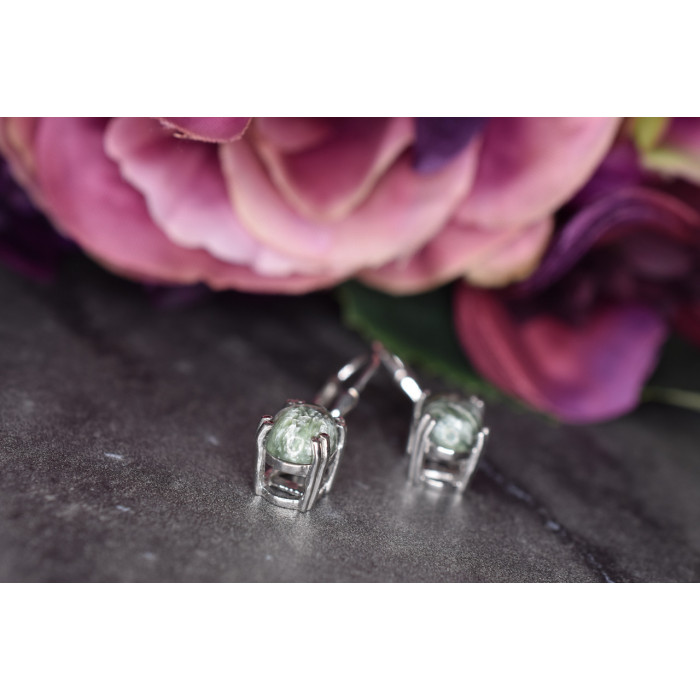 Sky Jewelry Серебряные серьги 925 пробы с  камнем Змеевик (серпентин)