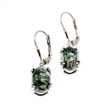 Sky Jewelry Серебряные серьги 925 пробы с  камнем Змеевик (серпентин)