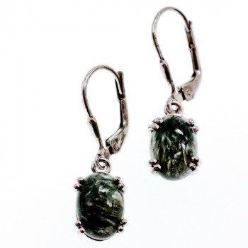 Sky Jewelry Серебряные серьги 925 пробы с  камнем Змеевик (серпентин)