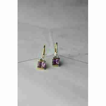 Sky Jewelry Золотые серьги 10К (417 проба)  с Аметистом и Бриллиантами