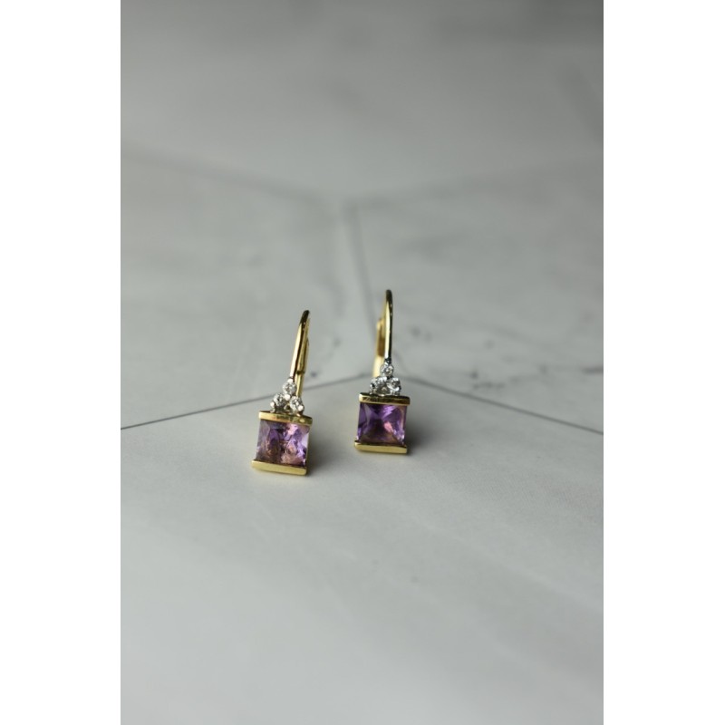Sky Jewelry Золотые серьги 10К (417 проба)  с Аметистом и Бриллиантами