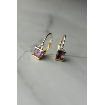 Sky Jewelry Золотые серьги 10К (417 проба)  с Аметистом и Бриллиантами