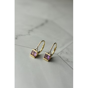 Sky Jewelry Золотые серьги 10К (417 проба)  с Аметистом и Бриллиантами