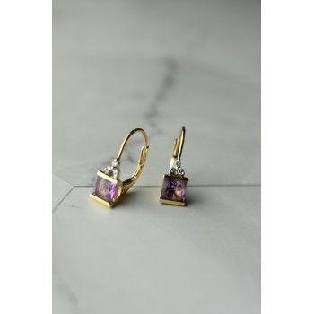 Sky Jewelry Золотые серьги 10К (417 проба)  с Аметистом и Бриллиантами
