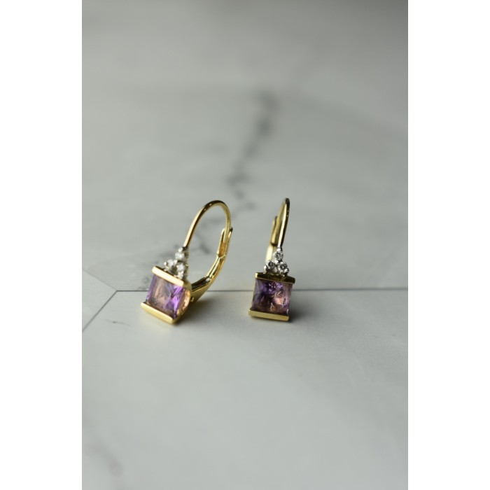 Sky Jewelry Золотые серьги 10К (417 проба)  с Аметистом и Бриллиантами