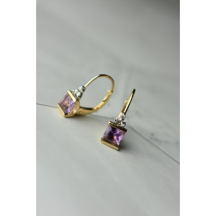 Sky Jewelry Золотые серьги 10К (417 проба)  с Аметистом и Бриллиантами