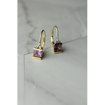 Sky Jewelry Золотые серьги 10К (417 проба)  с Аметистом и Бриллиантами