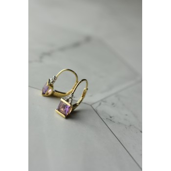 Sky Jewelry Золотые серьги 10К (417 проба)  с Аметистом и Бриллиантами