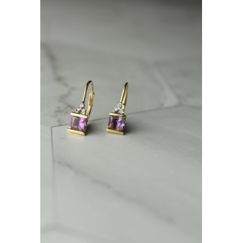Sky Jewelry Золотые серьги 10К (417 проба)  с Аметистом и Бриллиантами