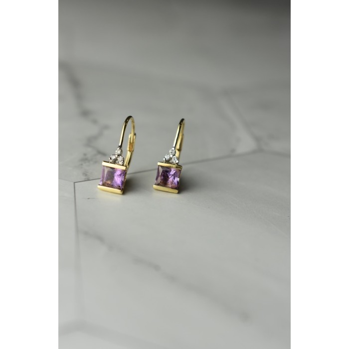 Sky Jewelry Золотые серьги 10К (417 проба)  с Аметистом и Бриллиантами