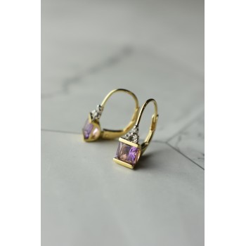Sky Jewelry Золотые серьги 10К (417 проба)  с Аметистом и Бриллиантами