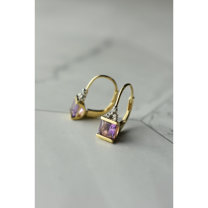 Sky Jewelry Золотые серьги 10К (417 проба)  с Аметистом и Бриллиантами