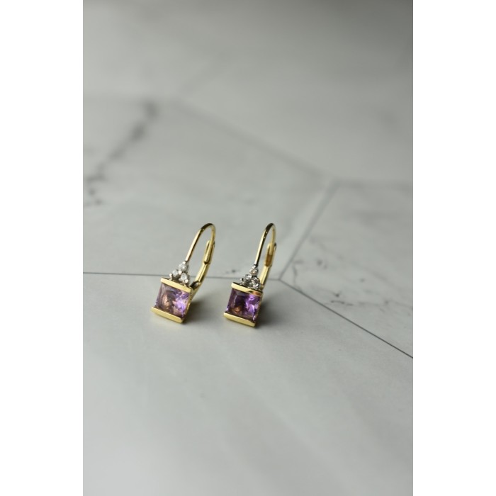 Sky Jewelry Золотые серьги 10К (417 проба)  с Аметистом и Бриллиантами