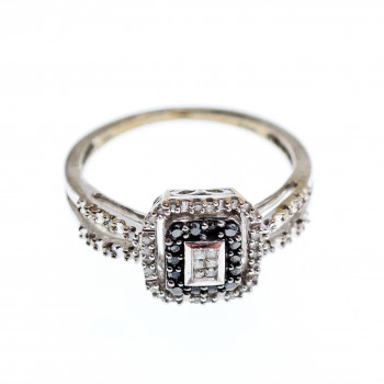 Sky Jewelry Золотое кольцо 10К (417 проба) с Бриллиантами и камнями Черная Шпинель