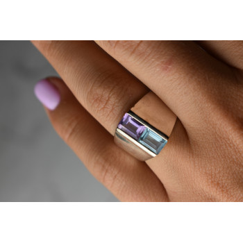 Sky Jewelry Серебряное кольцо с голубой Шпинелью и фиолетовым Турмалином
