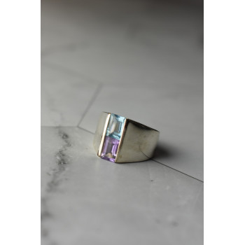 Sky Jewelry Серебряное кольцо с голубой Шпинелью и фиолетовым Турмалином