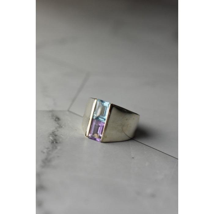 Sky Jewelry Серебряное кольцо с голубой Шпинелью и фиолетовым Турмалином