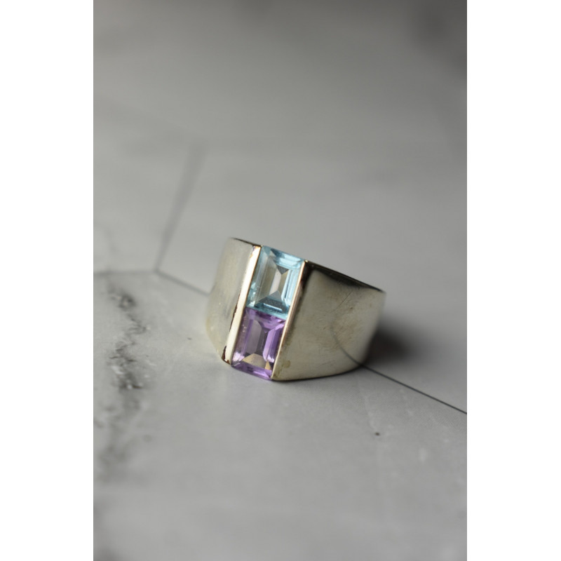 Sky Jewelry Серебряное кольцо с голубой Шпинелью и фиолетовым Турмалином