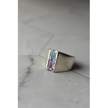 Sky Jewelry Серебряное кольцо с голубой Шпинелью и фиолетовым Турмалином