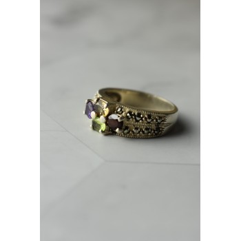 Sky Jewelry Серебряное кольцо 925 проба с камнями Морион , Гранат,  Перидот,  Цитрин и Турмалин