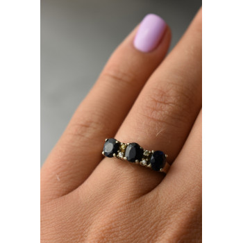 Sky Jewelry Серебряное кольцо с камнем Сапфир и фианитами