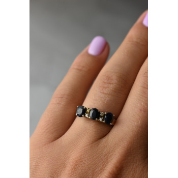 Sky Jewelry Серебряное кольцо с камнем Сапфир и фианитами