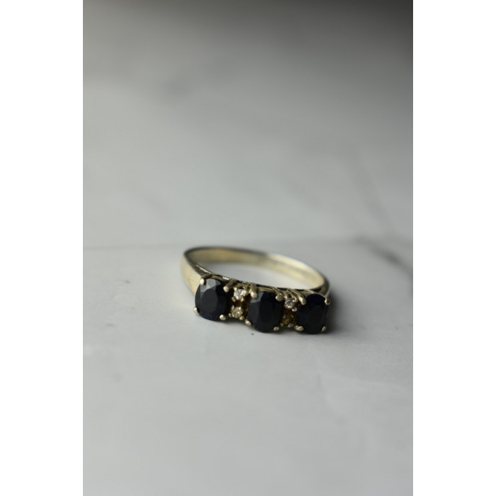 Sky Jewelry Серебряное кольцо с камнем Сапфир и фианитами