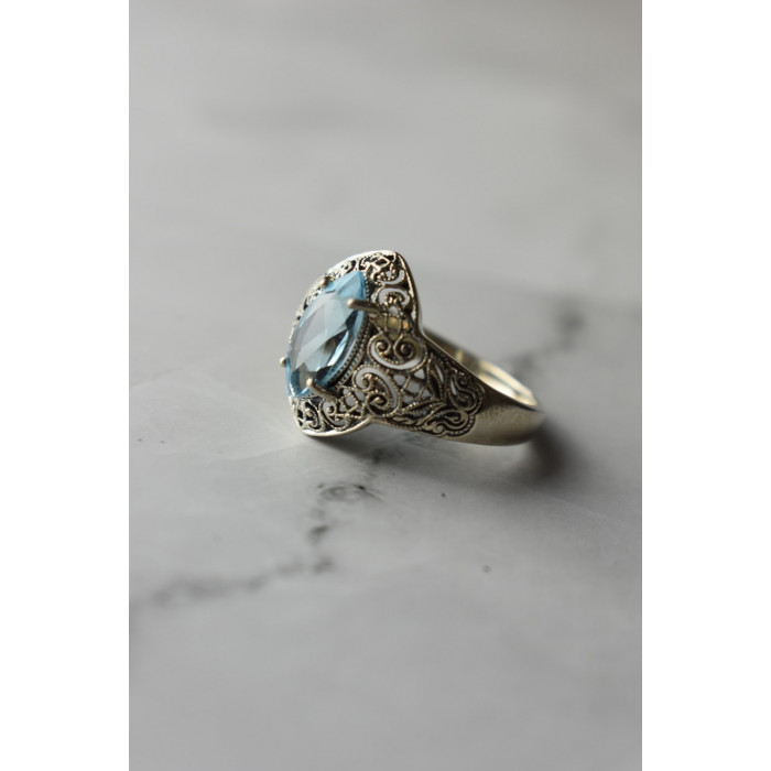 Sky Jewelry Серебряное кольцо с камнем Голубая Шпинель 925 проба