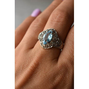 Sky Jewelry Серебряное кольцо с камнем Голубая Шпинель 925 проба