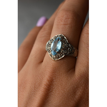 Sky Jewelry Серебряное кольцо с камнем Голубая Шпинель 925 проба