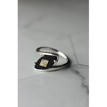 Sky Jewelry Серебряное кольцо с  Черным Агатом и фианитом