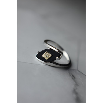 Sky Jewelry Серебряное кольцо с  Черным Агатом и фианитом