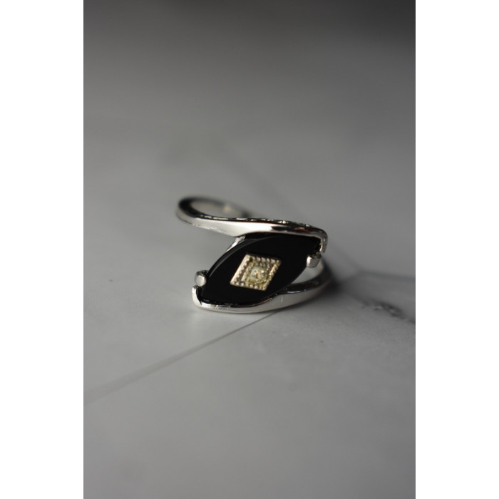 Sky Jewelry Серебряное кольцо с  Черным Агатом и фианитом