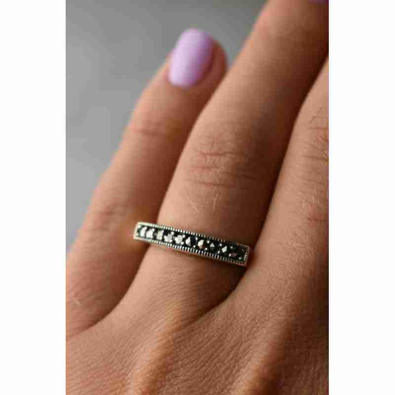 Sky Jewelry Классическое Серебряное кольцо с камнями Черная шпинель