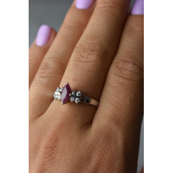 Sky Jewelry Серебряное кольцо 925 пробы с Рубеллитом и фианитами