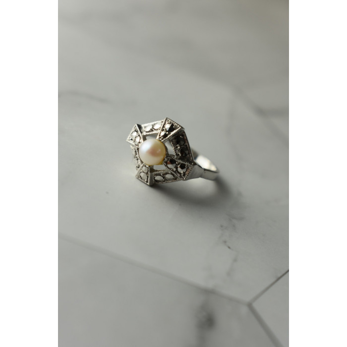 Sky Jewelry Серебряное кольцо с жемчугом и марказитами