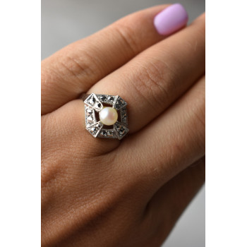 Sky Jewelry Серебряное кольцо с жемчугом и марказитами