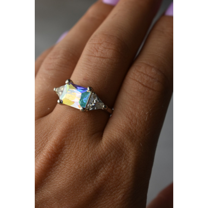 Sky Jewelry Серебряное кольцо со сверкающим камнем Алпанит и фианитами