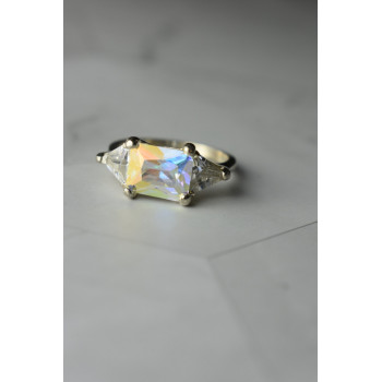 Sky Jewelry Серебряное кольцо со сверкающим камнем Алпанит и фианитами