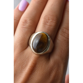 Sky Jewelry Серебряное кольцо с камнем Тигровый Глаз 925 проба *Унисекс
